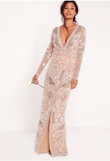 Bridal Sequin Wrap Maxi Dress