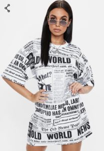 Newspaper Print Oversize Shirt Dress
